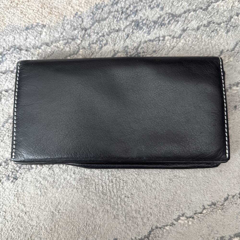 Bosca Soft Leather Womens Long Wallet Black And Cream 7.5 X 4”